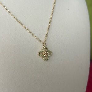 Tory Burch gold-plated Kira green clover pavé logo pendant necklace